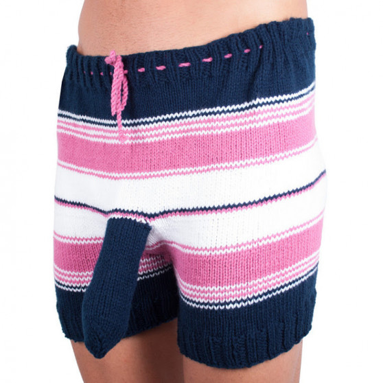 Handgebreide korte broek Infantia roze blauw en witte strepen